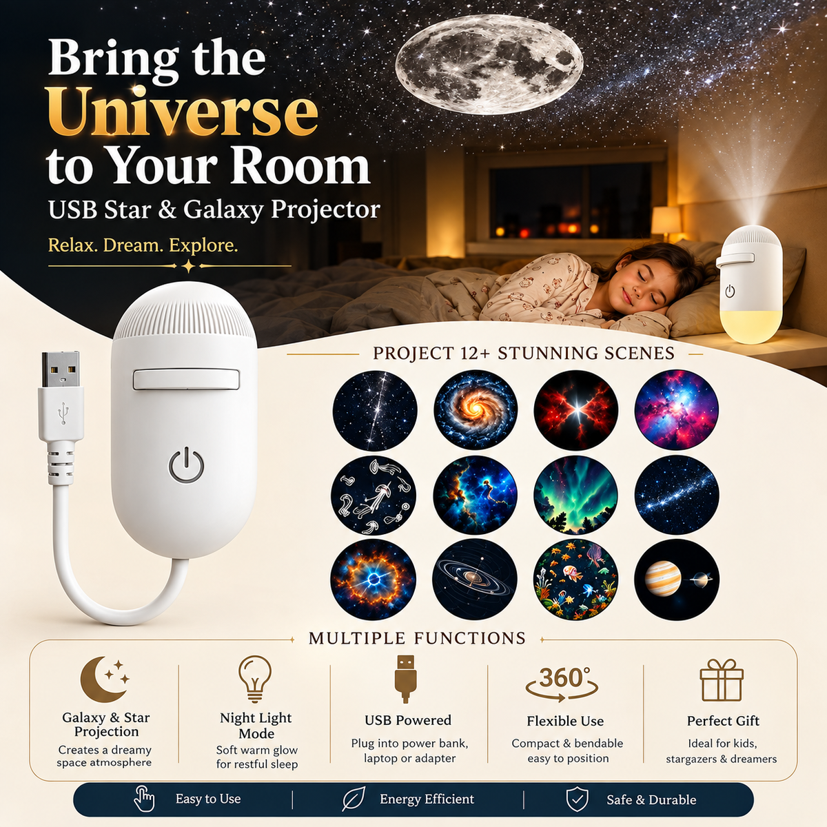 Mini Galaxy Star Projector Night Lamp